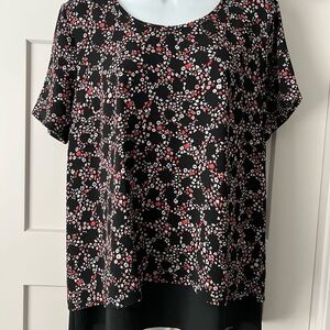 Michael Kors Floral Print Black Blouse Sz L